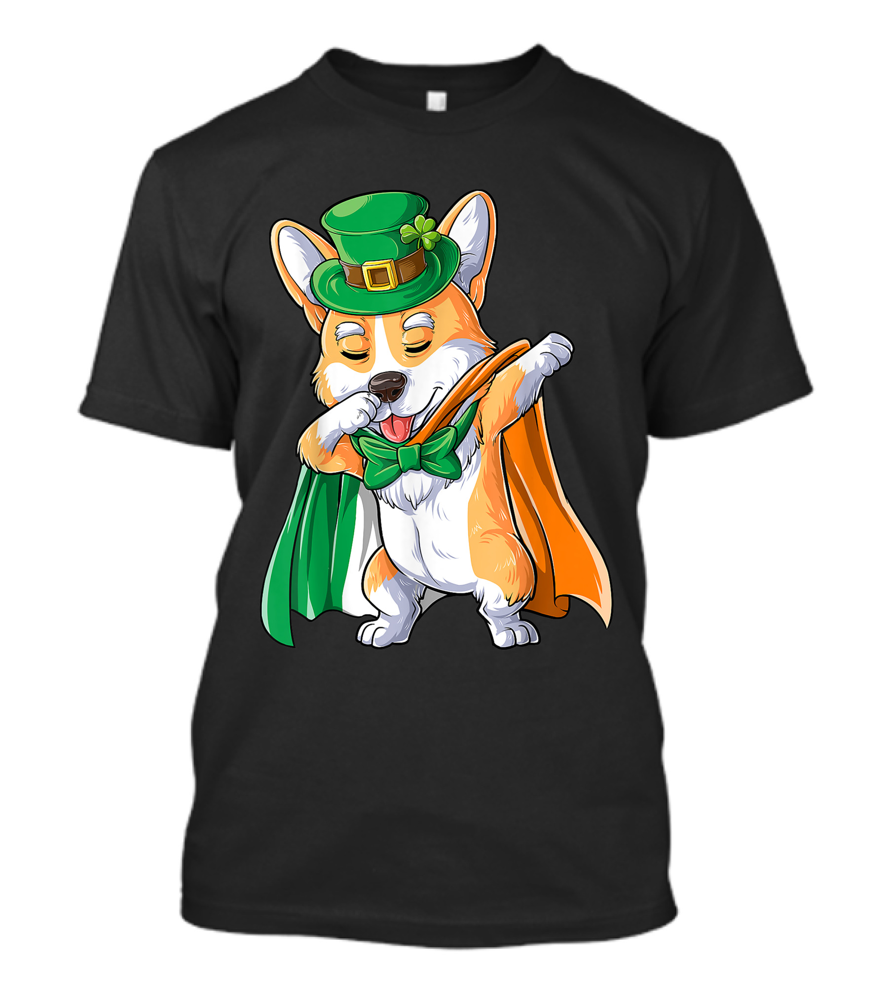 Dabbing Corgi St Patricks Day Leprechaun Dog Irish Flag Hat Bow Tie T-Shirt