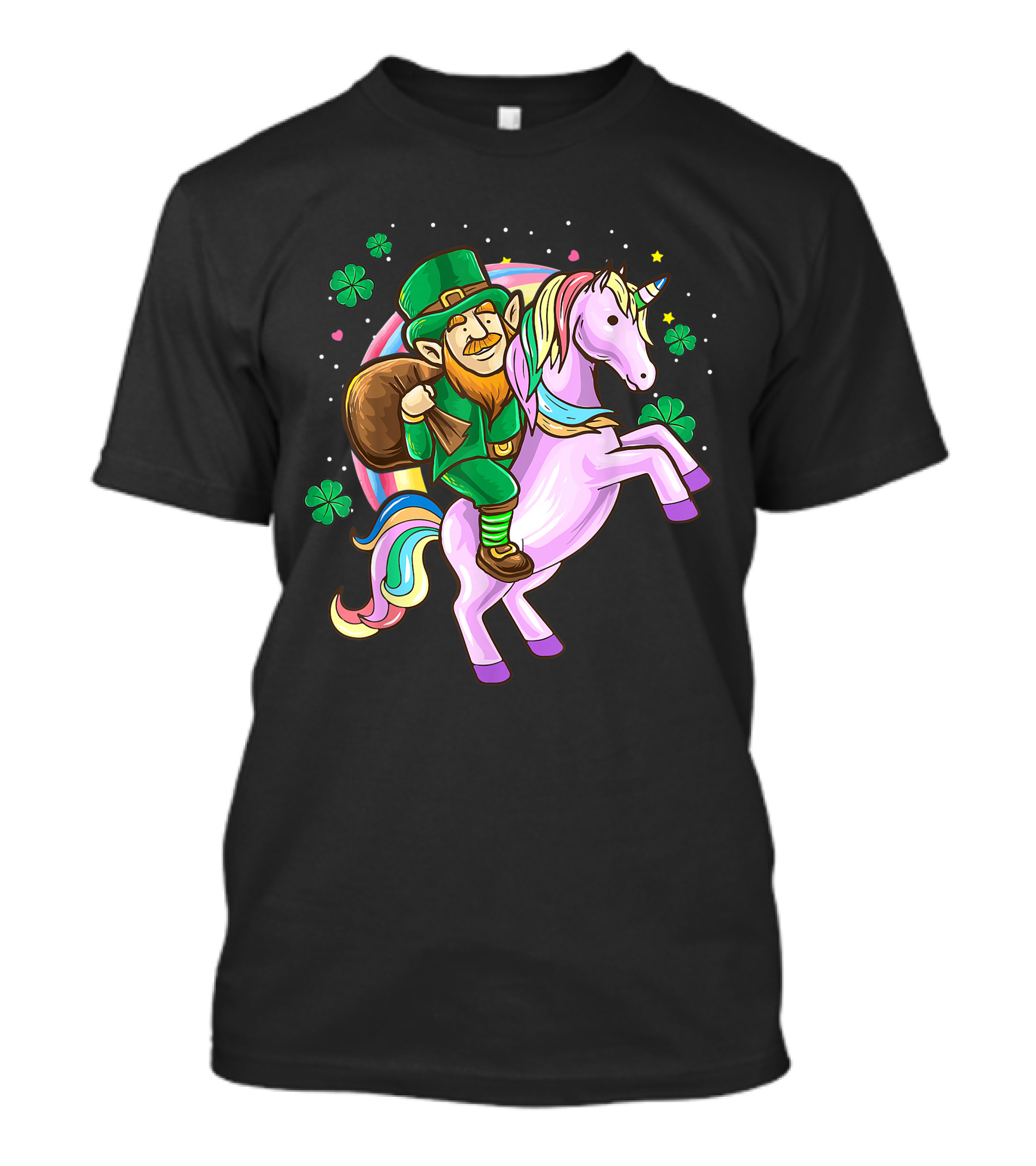 Leprechaun Riding A Unicorn St. Patrick's Day Fun With Shamrocks T-Shirt