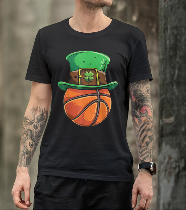 St Patricks Day Basketball Boys Men Leprechaun Hat Ball T-Shirt