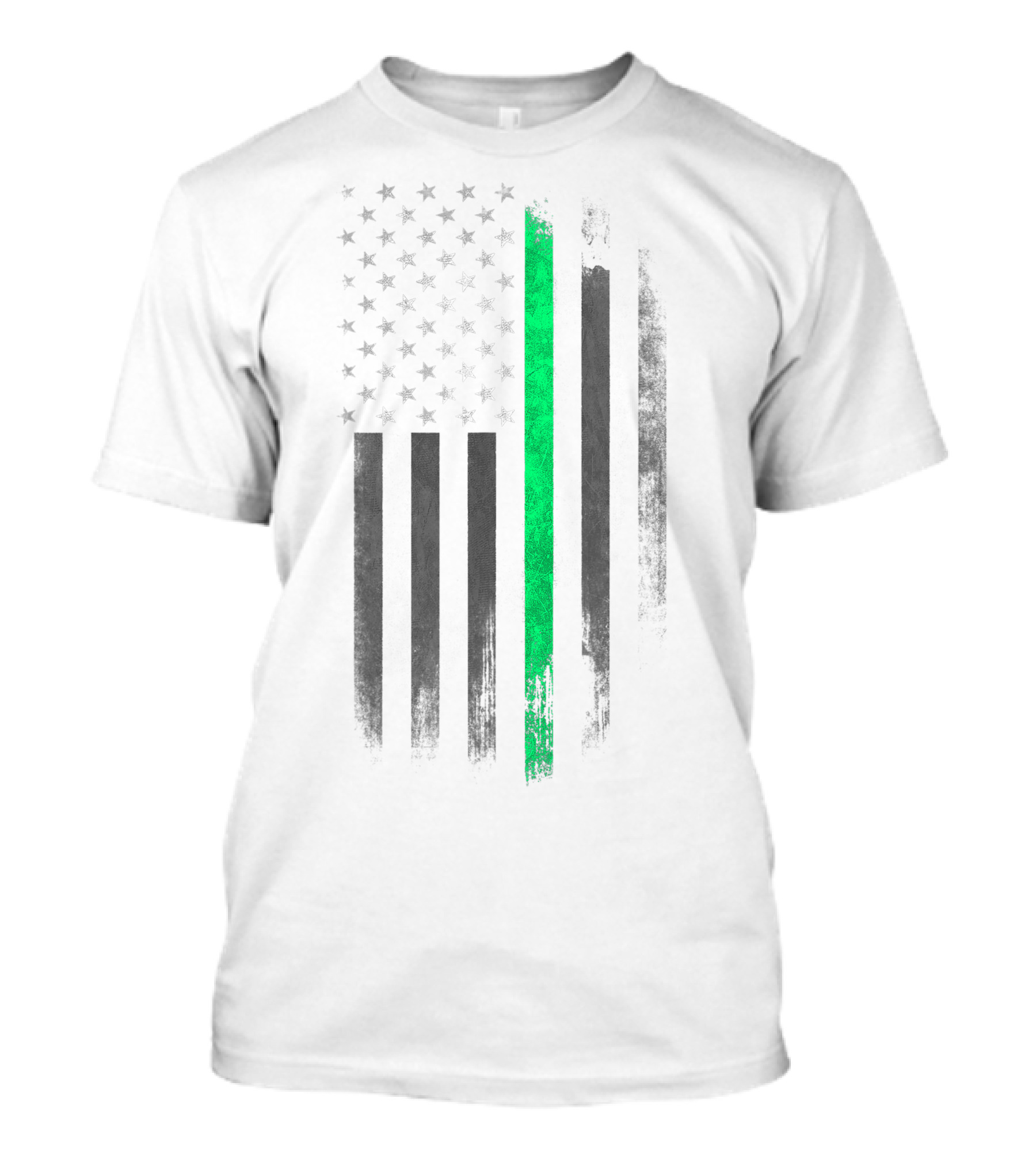 American Flag With Distressed Green Line T-Shirt