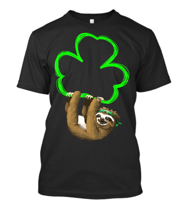 Saint Patricks Day Sloth With Green Shamrock Outline T-Shirt