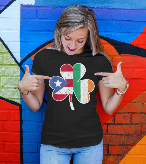 Ireland Irish Puerto Rican Shamrock Flag Combination T-Shirt