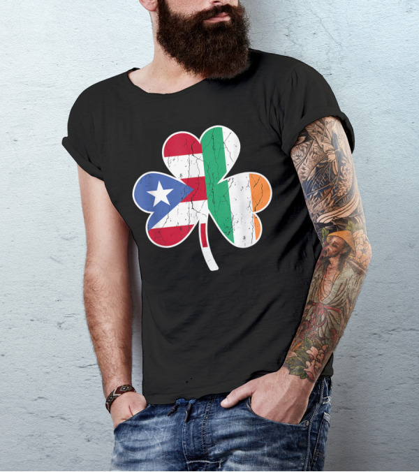 Ireland Irish Puerto Rican Shamrock Flag Combination T-Shirt