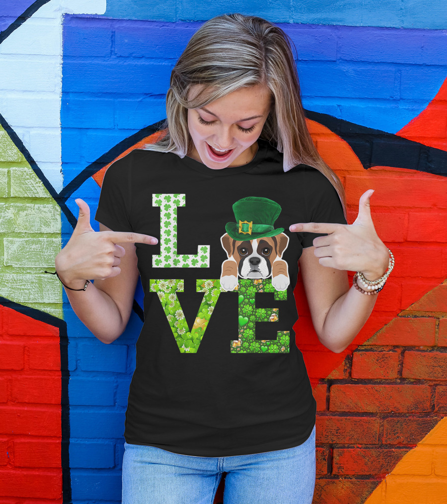 LOVE Boxer St. Patrick's Day Clover Hat T-Shirt