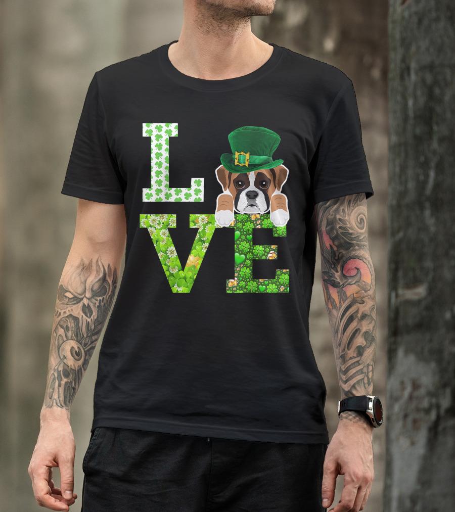 LOVE Boxer St. Patrick's Day Clover Hat T-Shirt