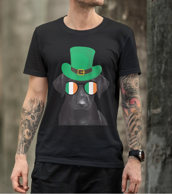 Labrador Retriever St. Patrick's Day Irish Hat And Glasses For Dog Lovers T-Shirt