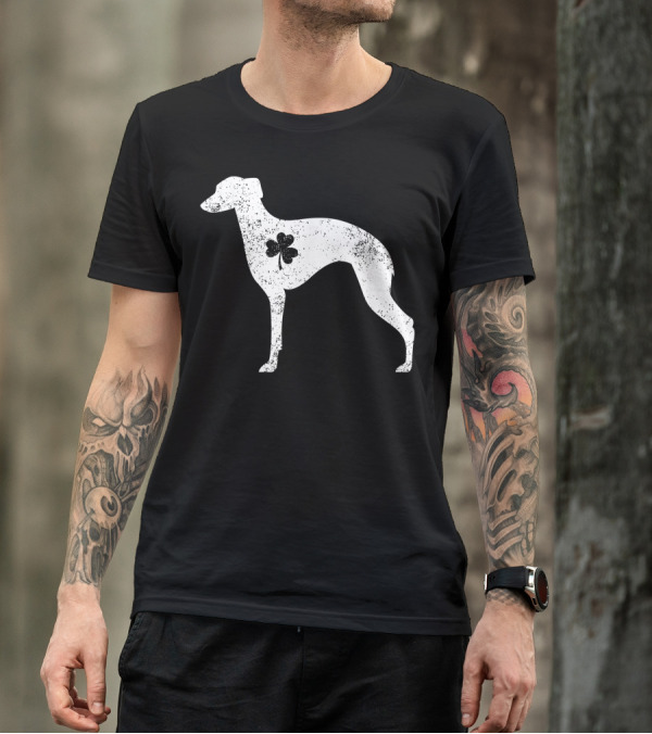 Whippet Shamrock Pet Dog Lover Silhouette With Clover T-Shirt