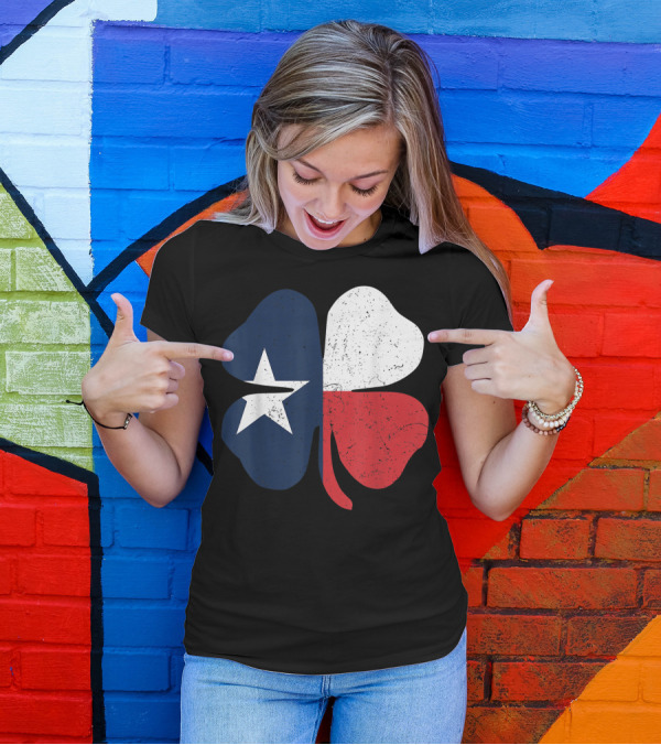 St. Patrick's Day Shamrock With Texas Flag Colors T-Shirt