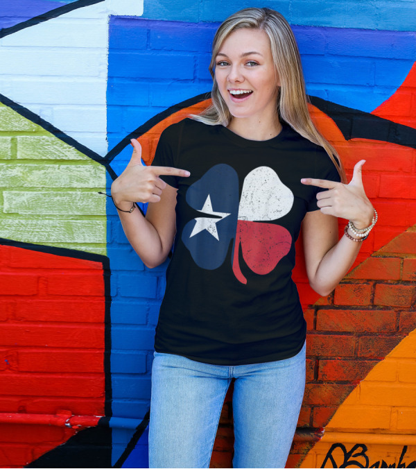St. Patrick's Day Shamrock With Texas Flag Colors T-Shirt
