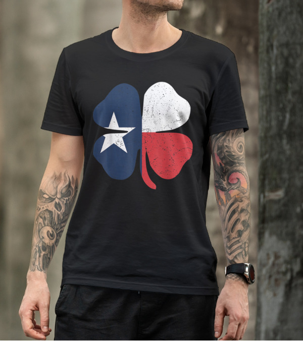 St. Patrick's Day Shamrock With Texas Flag Colors T-Shirt