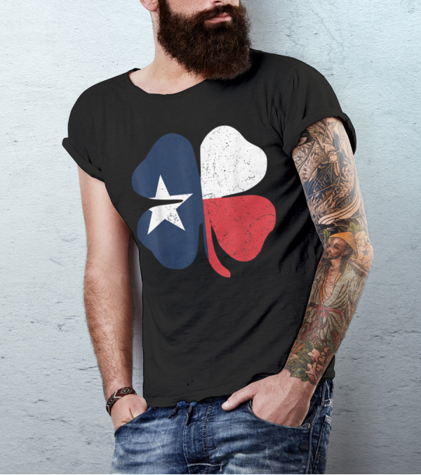 St. Patrick's Day Shamrock With Texas Flag Colors T-Shirt
