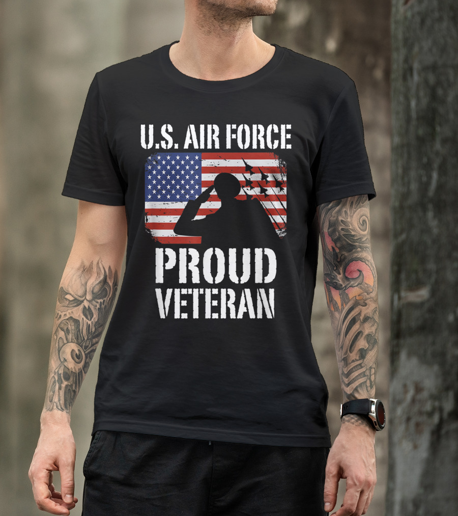 U.S. Air Force Proud Veteran Saluting Fighter Jets American Flag T-Shirt