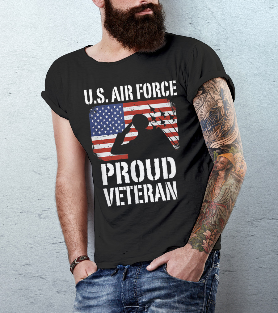 U.S. Air Force Proud Veteran Saluting Fighter Jets American Flag T-Shirt