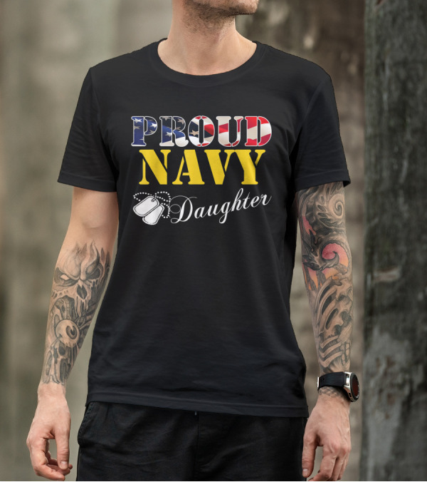 Proud Navy Daughter American Flag Dog Tags T-Shirt