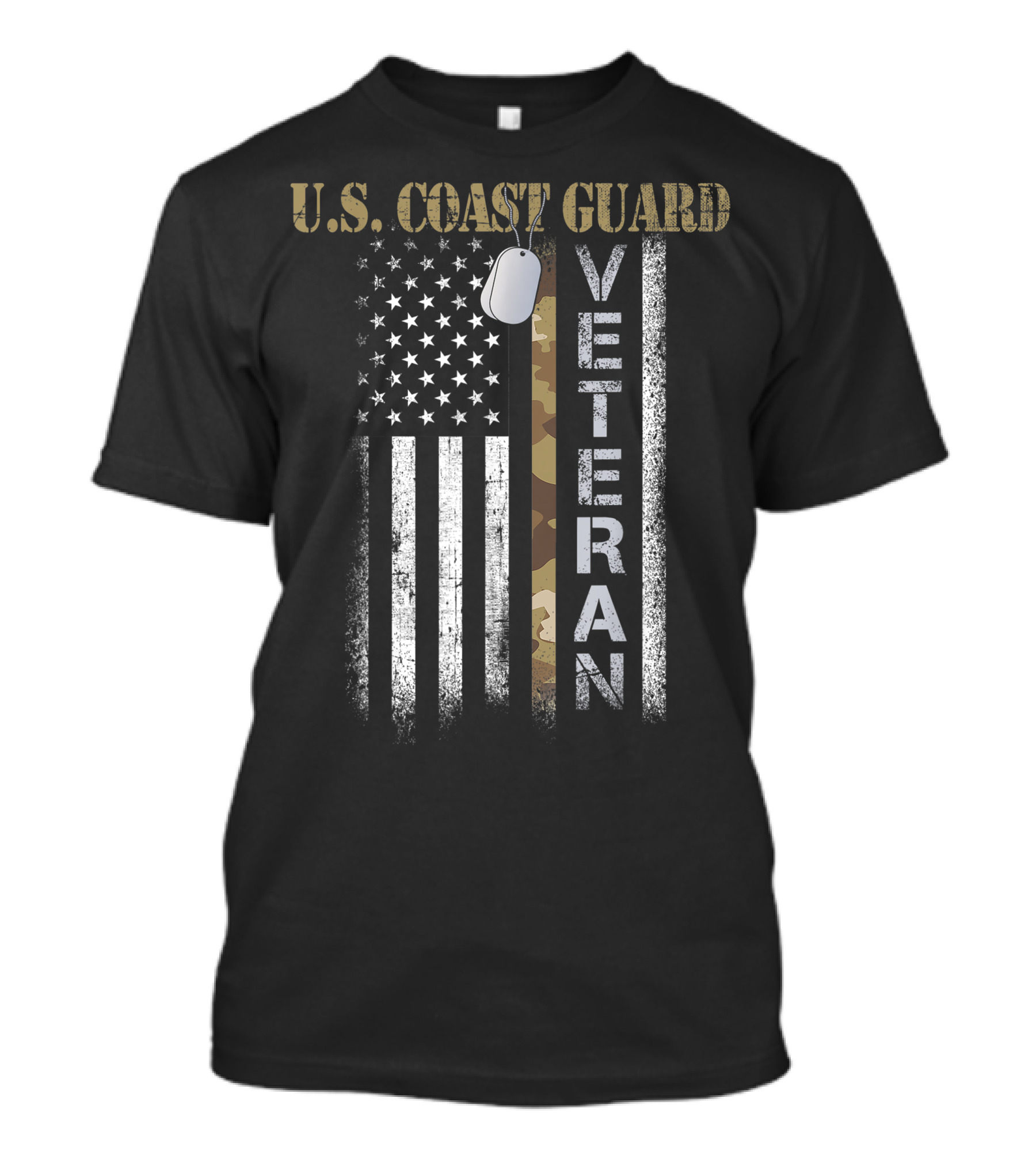 U.S. Coast Guard Veteran American Flag Vintage Camouflage Dog Tag T-Shirt