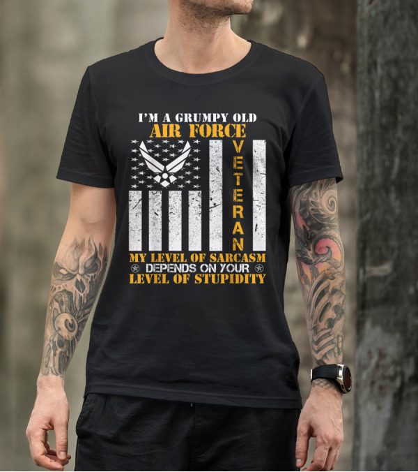 I'm A Grumpy Old Air Force Veteran My Level Of Sarcasm Depends On Your Level Of Stupidity T-Shirt