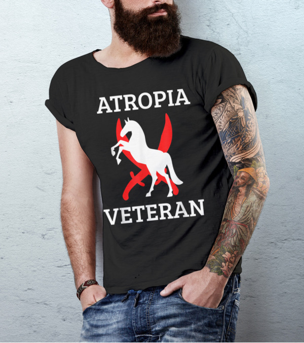 ATROPIA VETERAN White Horse On Red Sword Background T-Shirt