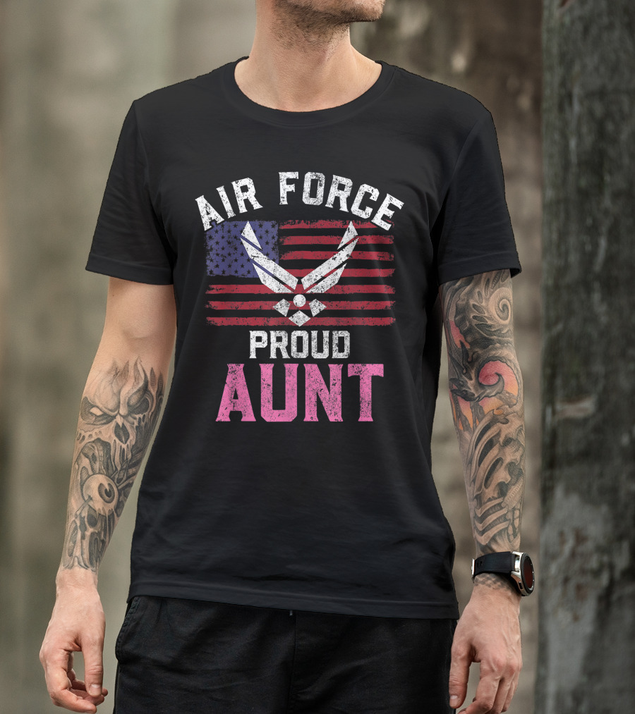 Proud Air Force Aunt American Flag USA Veteran T-Shirt