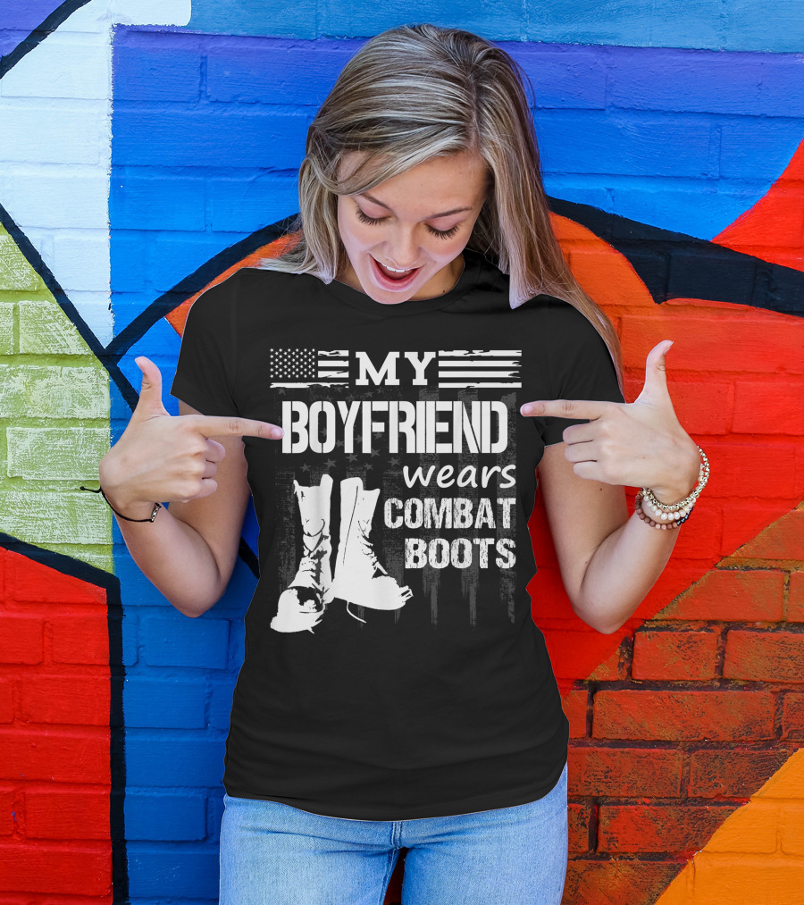 My Boyfriend Wears Combat Boots American Flag T-Shirt