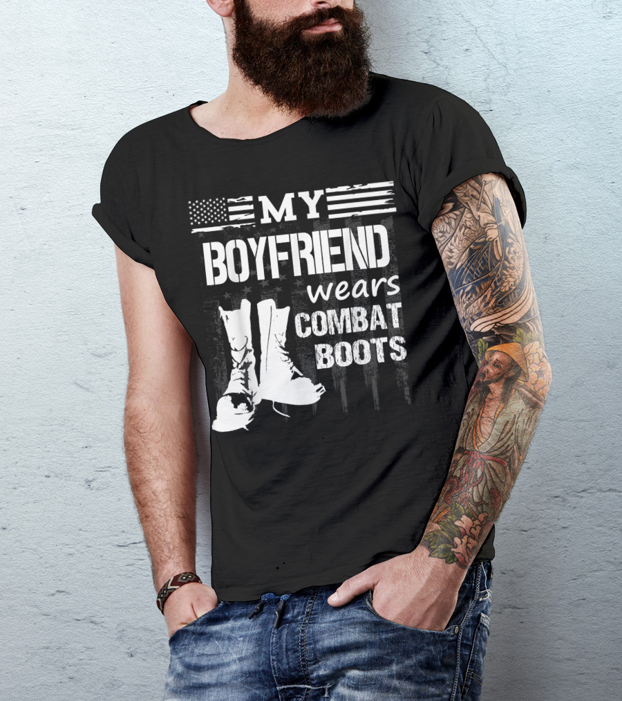 My Boyfriend Wears Combat Boots American Flag T-Shirt