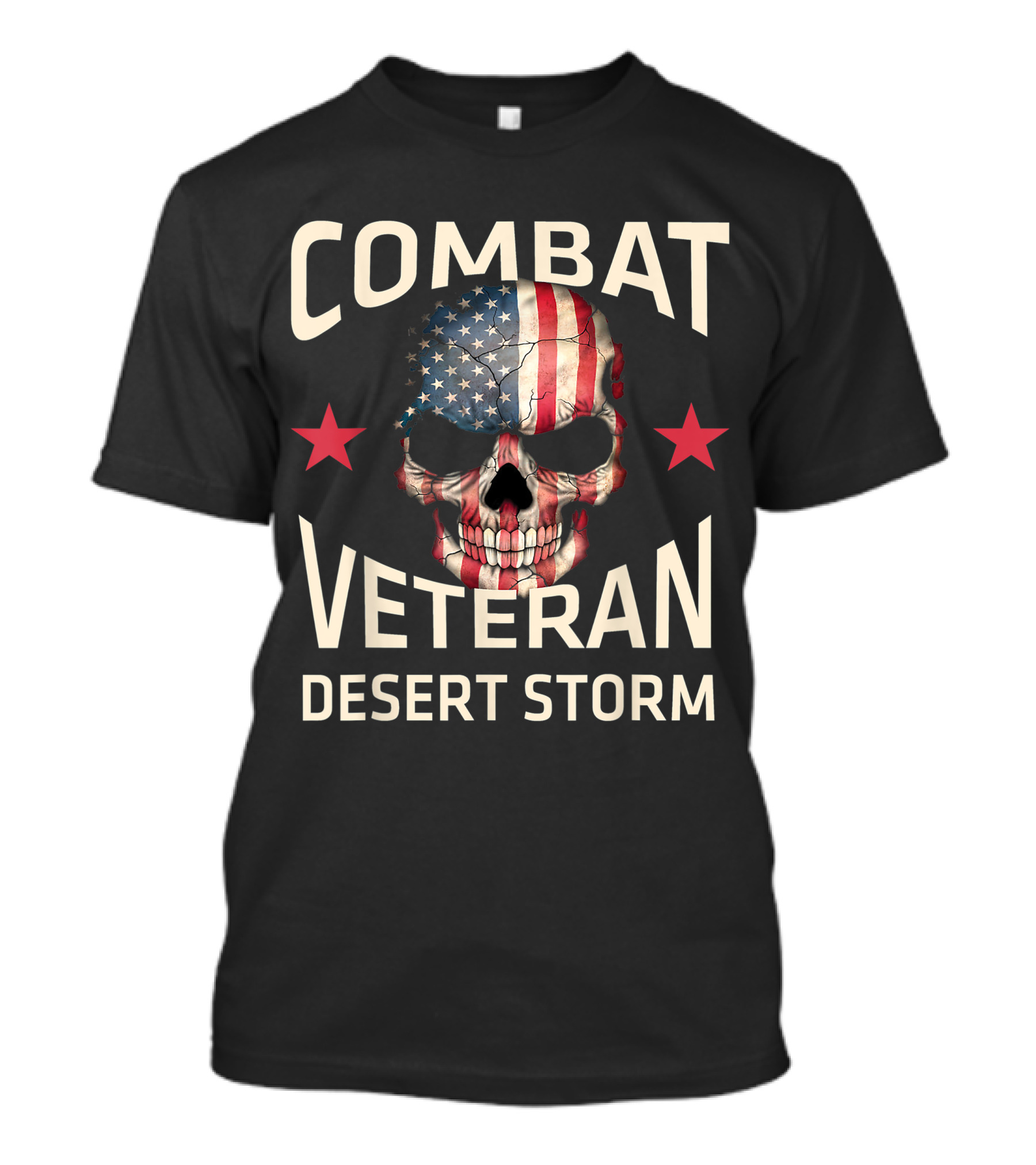 Combat Veteran Desert Storm Skull American Flag Stars T-Shirt