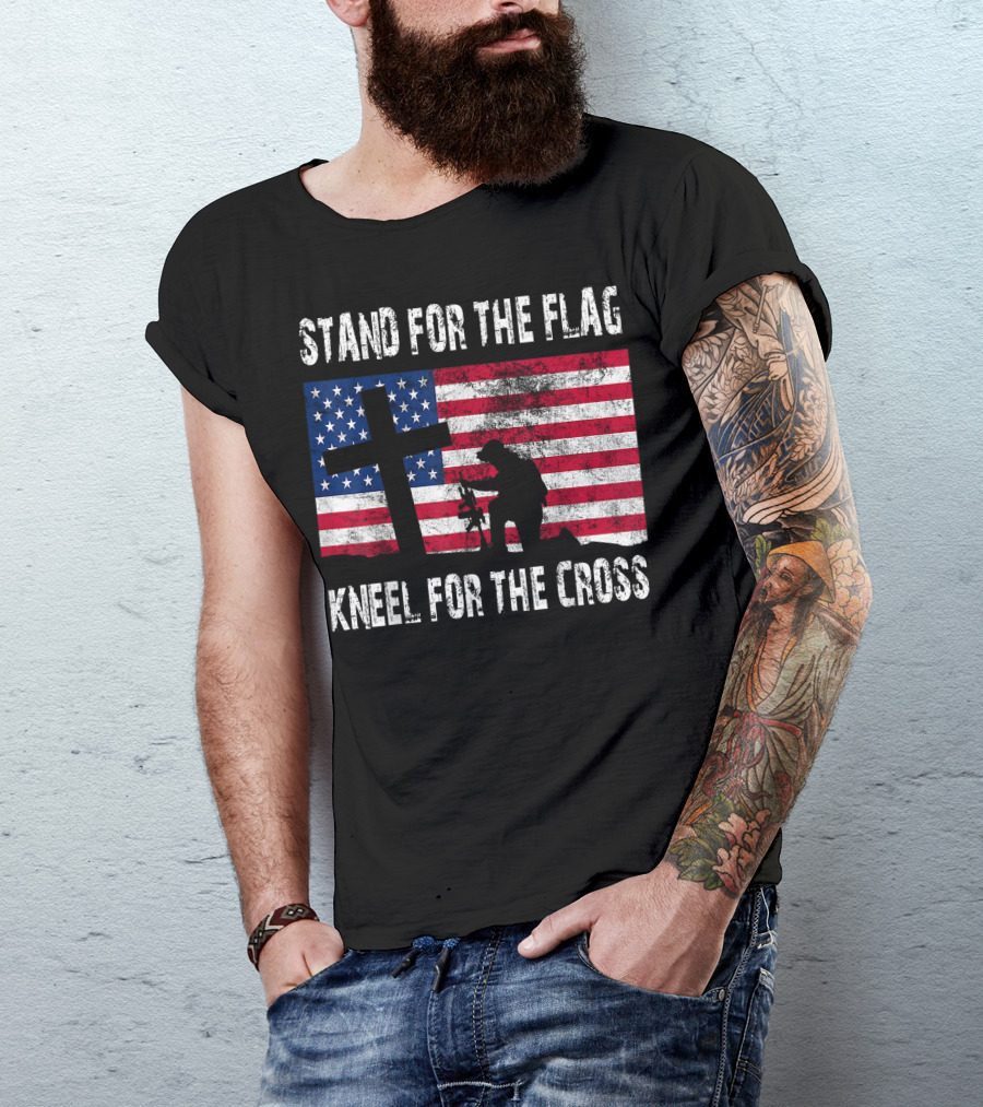 Stand For The Flag Kneel For The Cross Veteran Day American Flag Cross T-Shirt