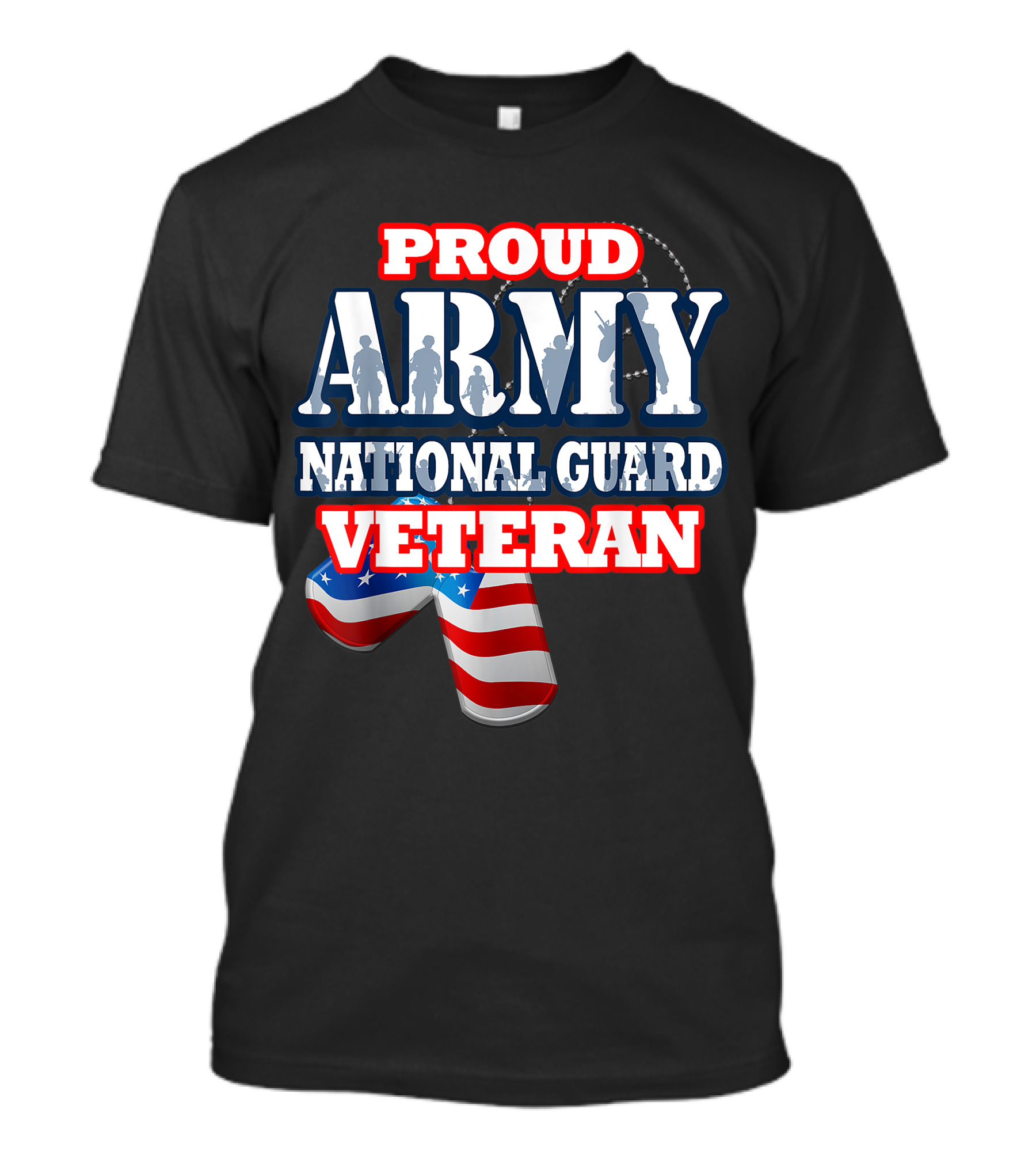 Proud Army National Guard Veteran USA Flag Dog Tag T-Shirt