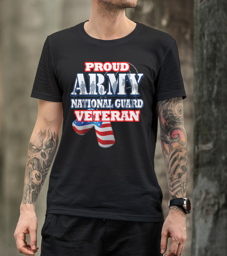 Proud Army National Guard Veteran USA Flag Dog Tag T-Shirt