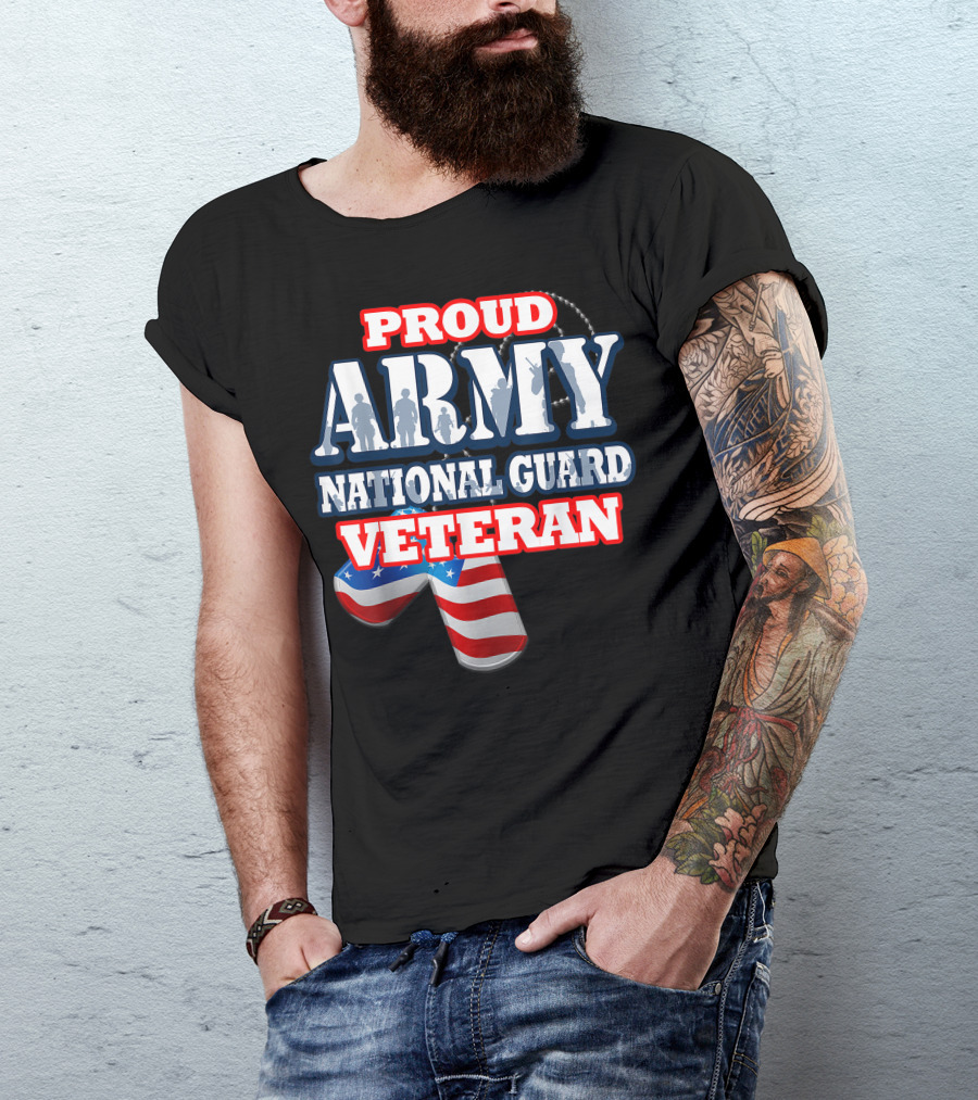 Proud Army National Guard Veteran USA Flag Dog Tag T-Shirt
