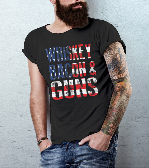 Whiskey Bacon Guns USA Flag Fourth Of July Veteran T-Shirt