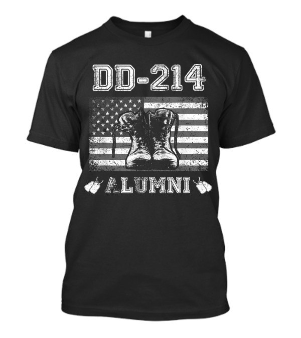 DD-214 Alumni Distressed American Flag Combat Boots Veteran T-Shirt