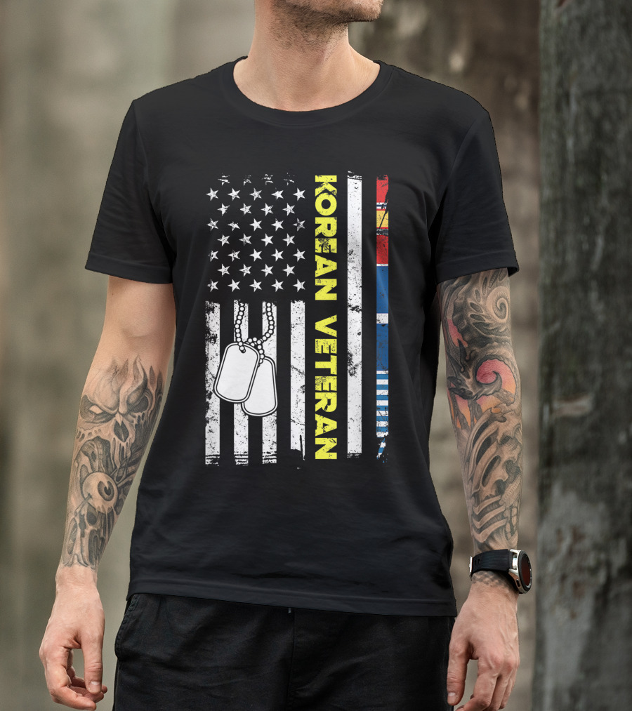 Korean Veteran American Flag Dog Tags Patriotic Soldier T-Shirt