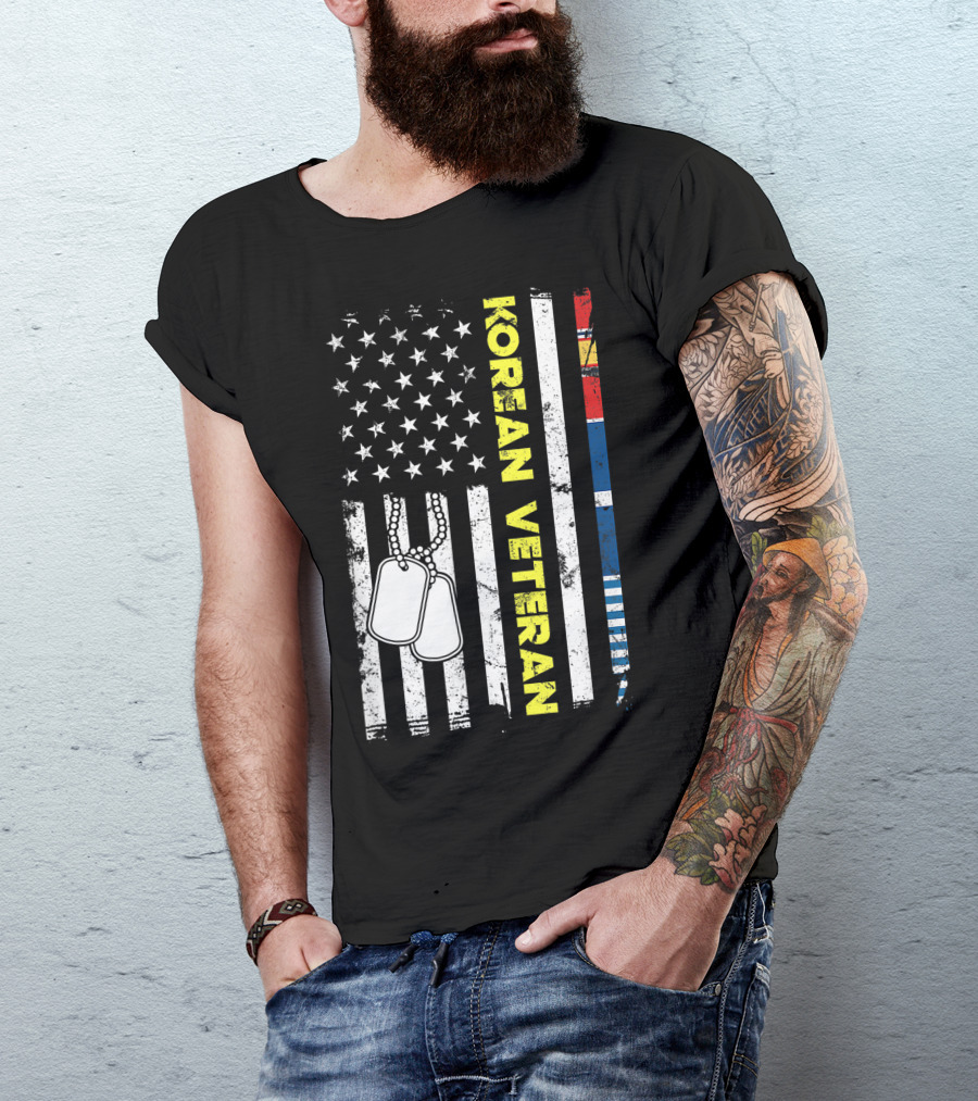 Korean Veteran American Flag Dog Tags Patriotic Soldier T-Shirt