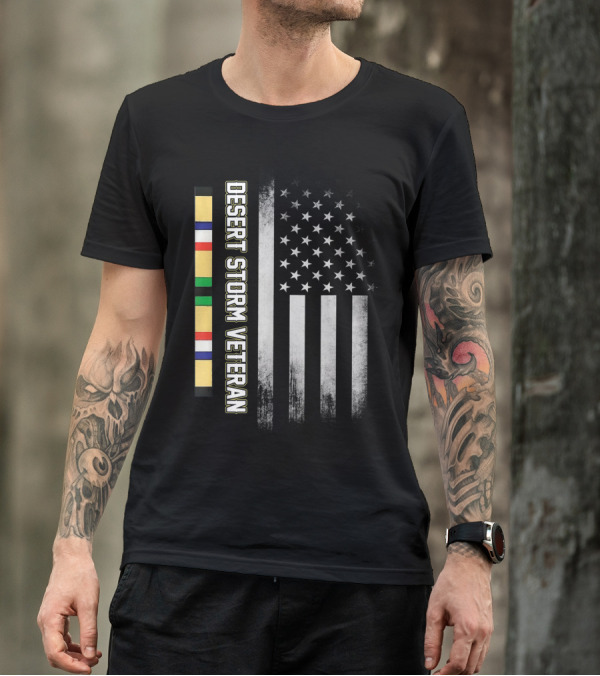Desert Storm Veteran Service Ribbon American Flag T-Shirt