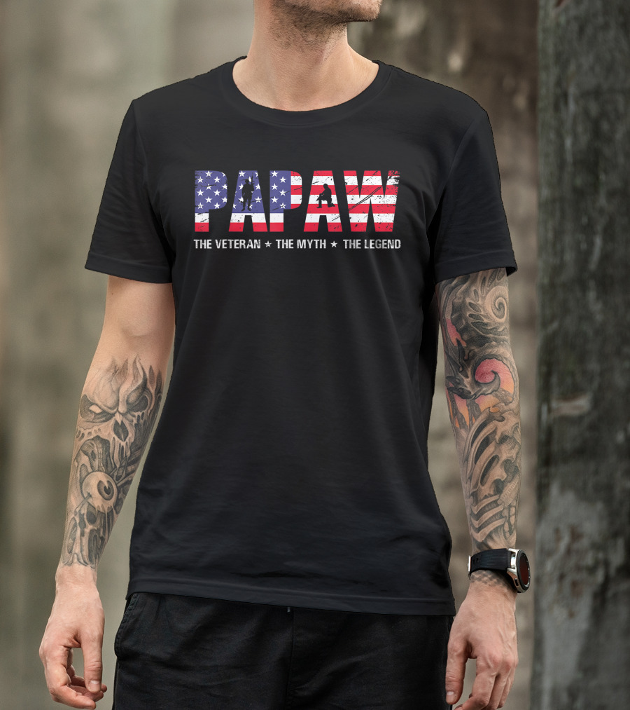 Papaw The Veteran The Myth The Legend Stars And Stripes Father's Day T-Shirt