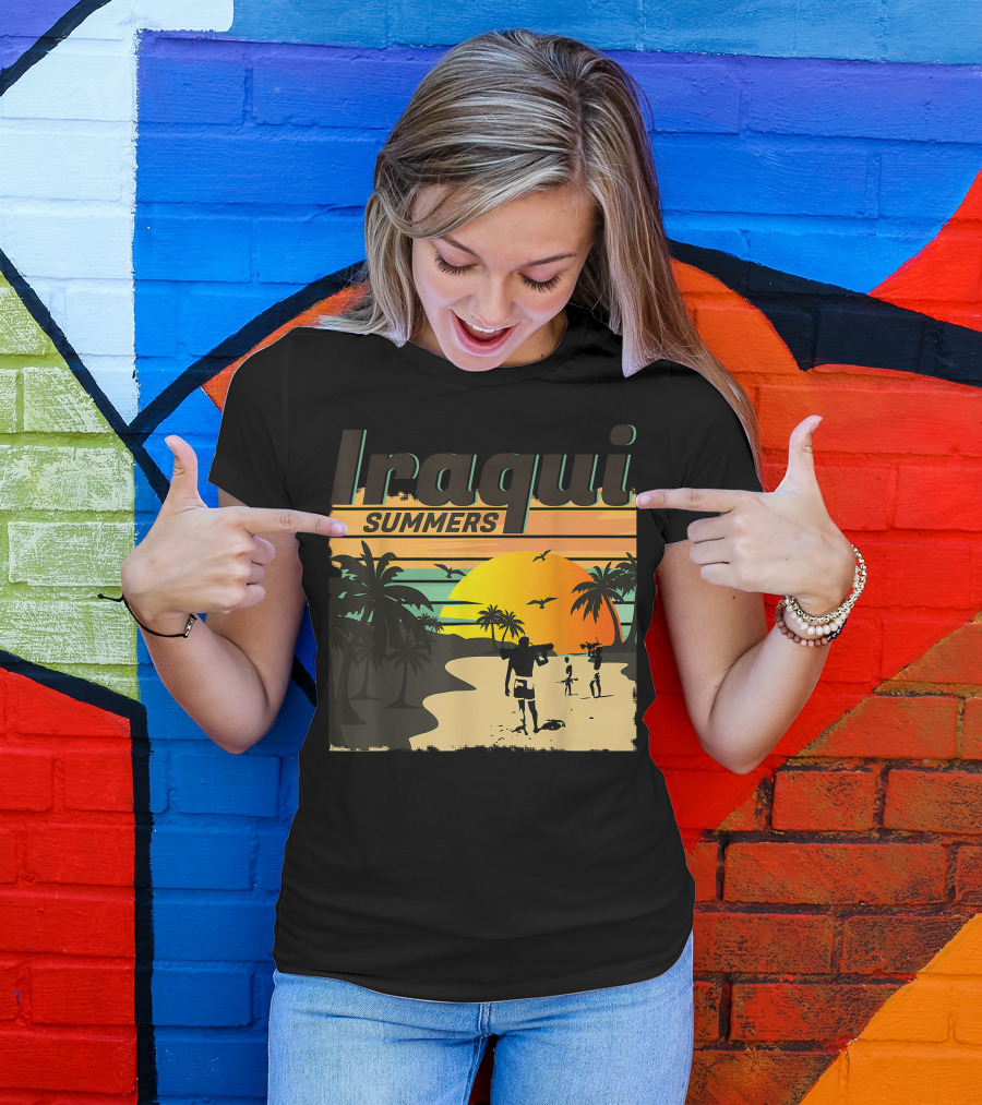 Iraqi Summers Palm Trees Sunset Beach Scene With Family Strolling T-Shirt