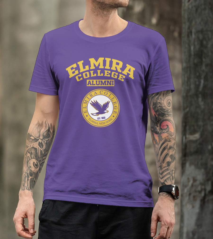 Elmira College Alumni Est. 1855 Purple And Gold Logo With Eagle Emblem T-Shirt