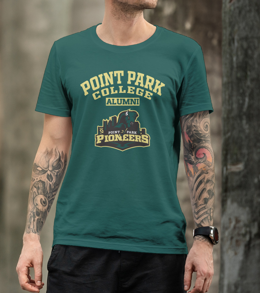 Point Park College Alumni Pioneers Logo Buffalo Skyline T-Shirt