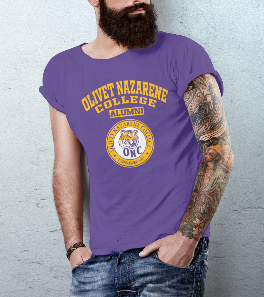 Olivet Nazarene College Alumni Tiger ONC Established 1907 Purple Yellow T-Shirt