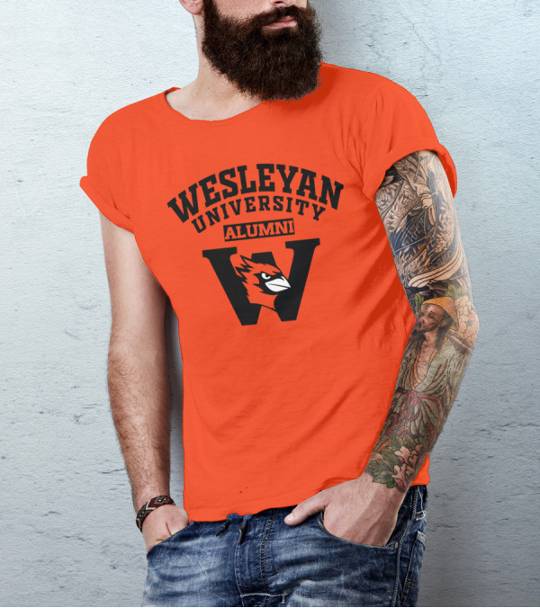 Wesleyan University Alumni Cardinal Logo W Letter Orange Background T-Shirt