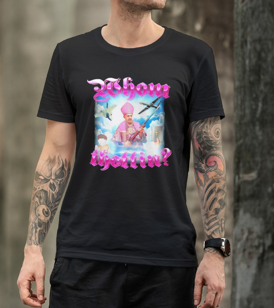Whom Thottin Priest Holding Rifle With Airplanes And Clouds T-Shirt