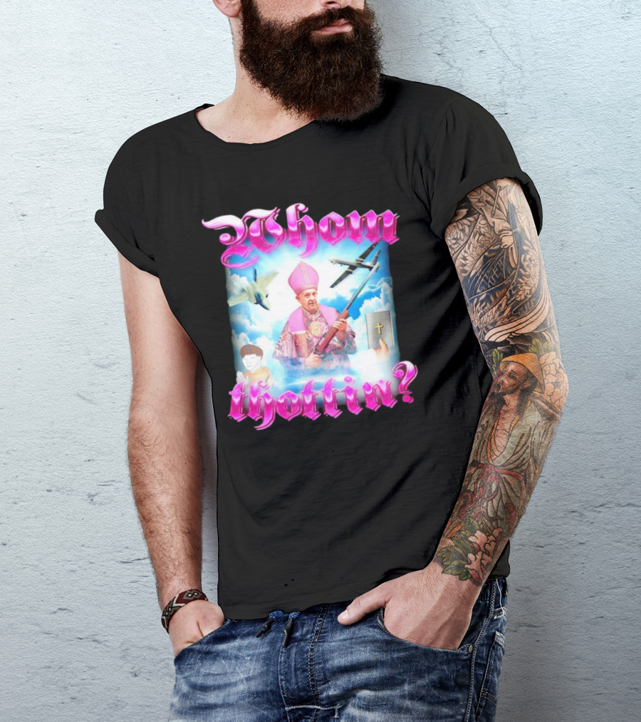 Whom Thottin Priest Holding Rifle With Airplanes And Clouds T-Shirt