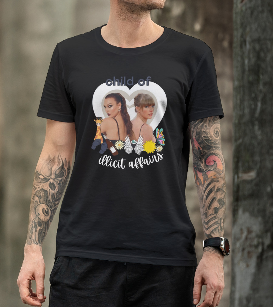 Child Of Illicit Affairs Heart Frame Butterfly Wings Flowers Giraffe And Wine Bottle T-Shirt