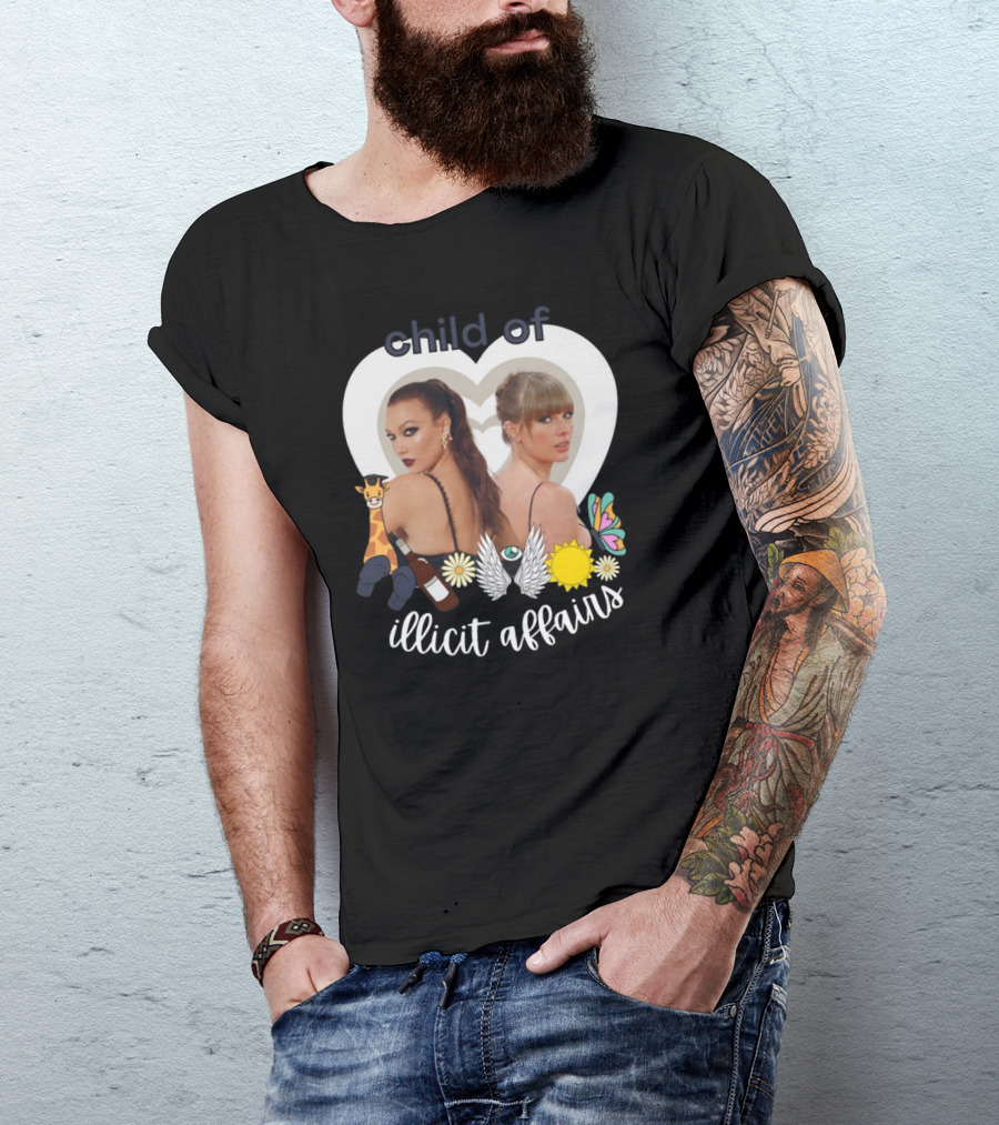 Child Of Illicit Affairs Heart Frame Butterfly Wings Flowers Giraffe And Wine Bottle T-Shirt