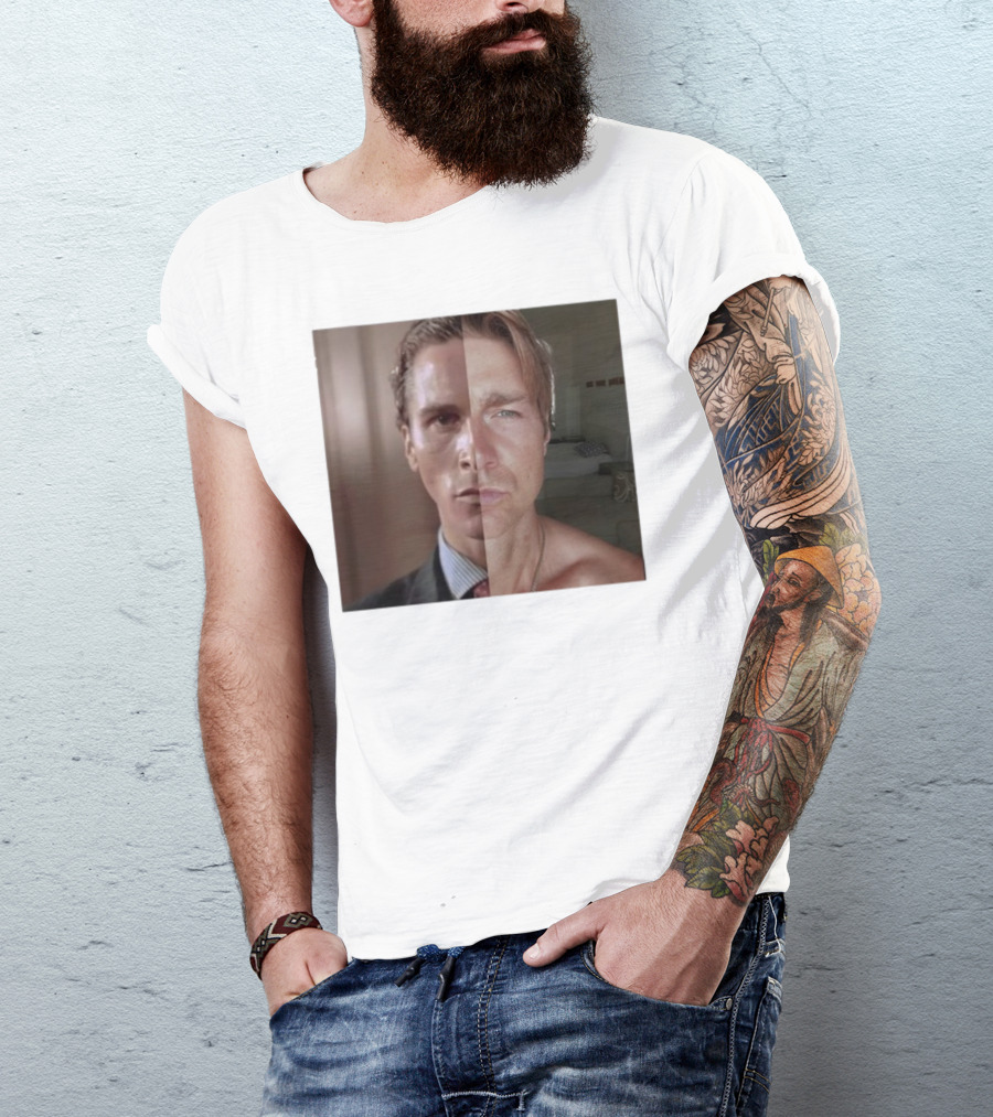 Jeremy Fragrance Compared With Young Christian Bale Face Split Room Background T-Shirt