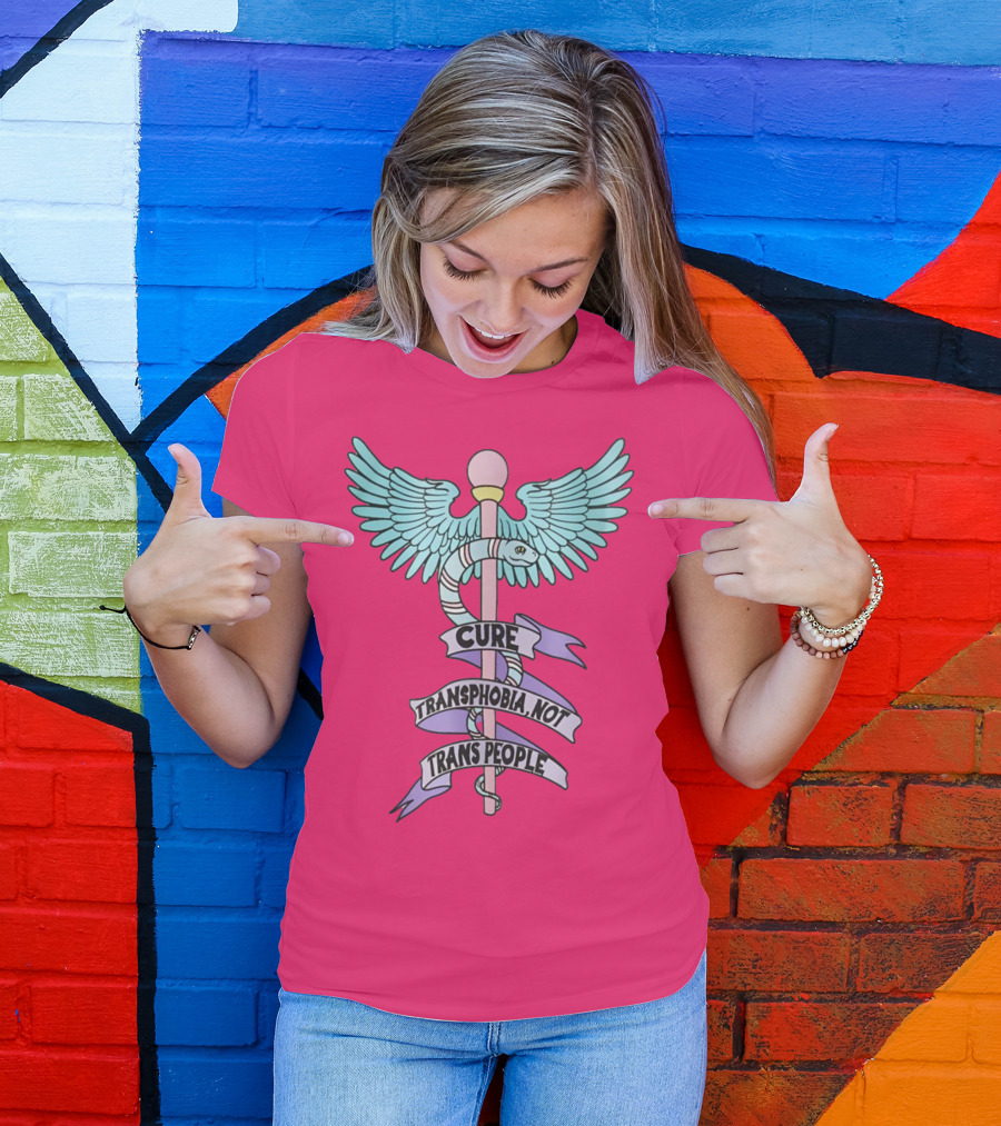 Target Pride Abprallen Cure Transphobia Not Trans People Caduceus Wings Snake Staff T-Shirt