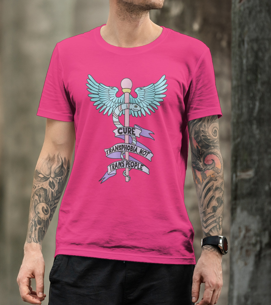 Target Pride Abprallen Cure Transphobia Not Trans People Caduceus Wings Snake Staff T-Shirt