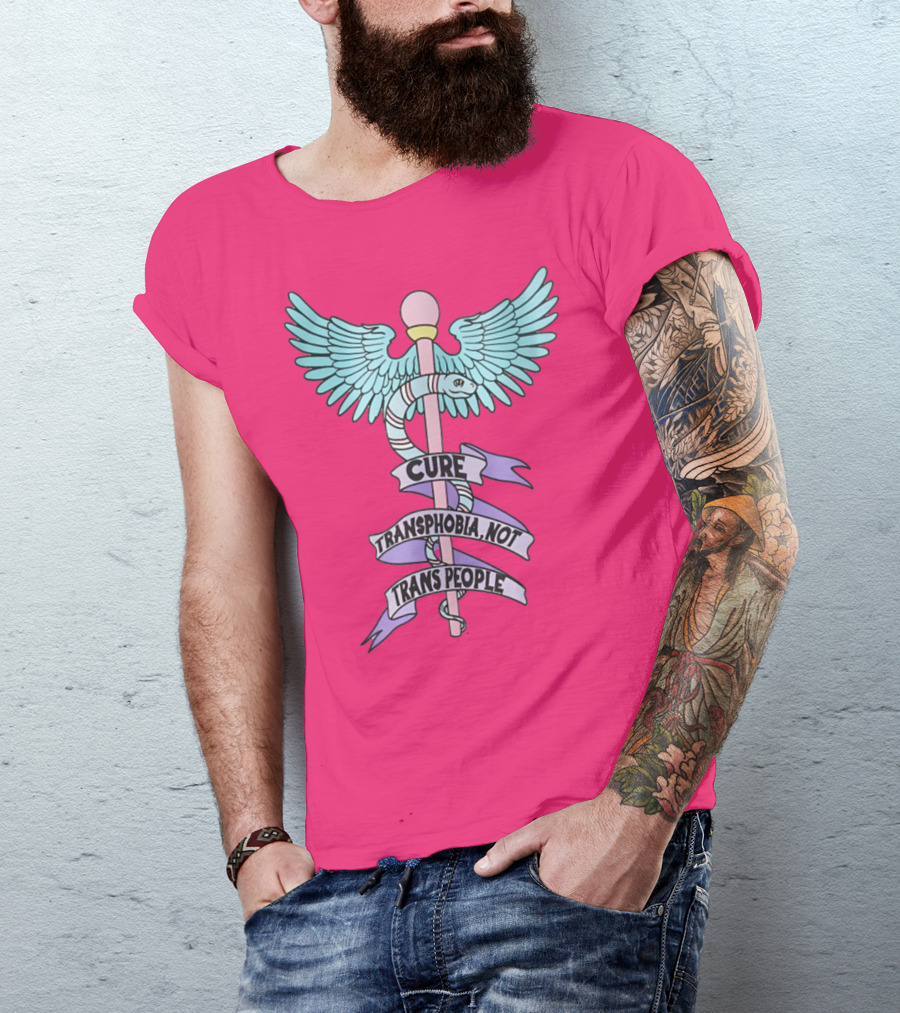 Target Pride Abprallen Cure Transphobia Not Trans People Caduceus Wings Snake Staff T-Shirt