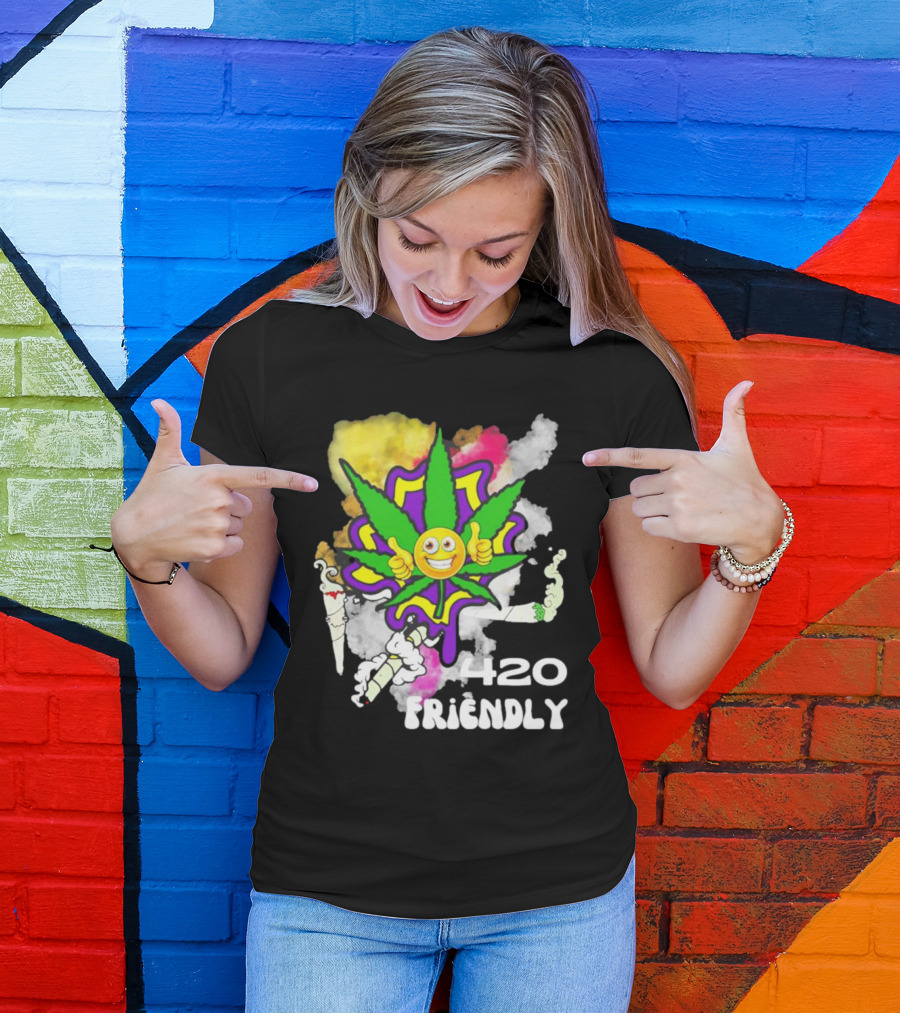 420 Friendly Happy Stoner Leaf With Smiley Face And Colorful Smoke T-Shirt