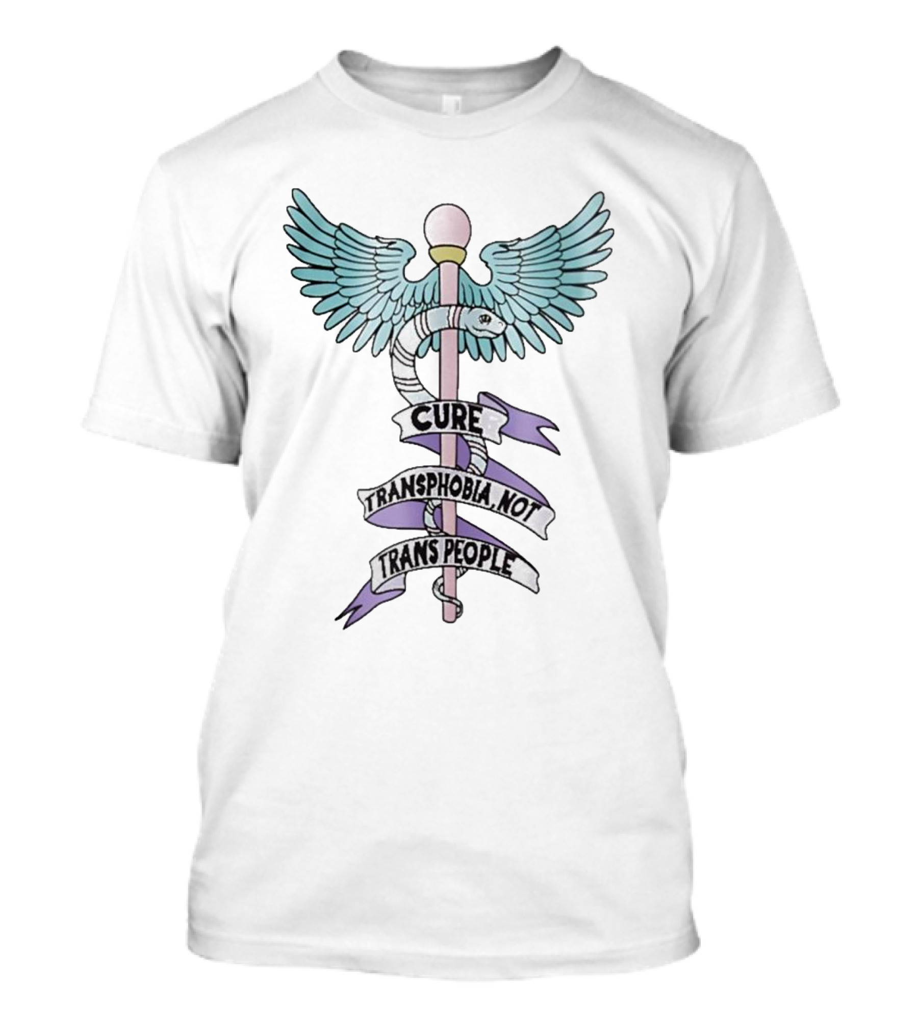 Cure Transphobia Not Trans People Caduceus Symbol Winged Serpent T-Shirt